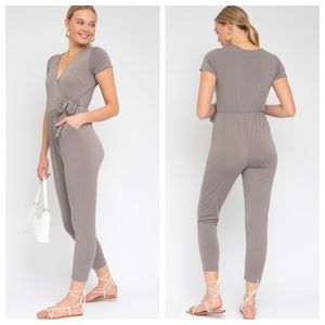 Mocha surplice jumpsuit